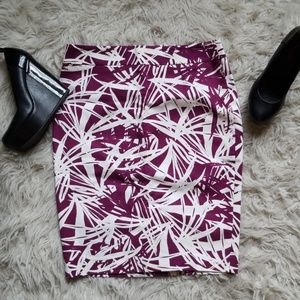 LOFT Burgundy Abstract Pencil Skirt